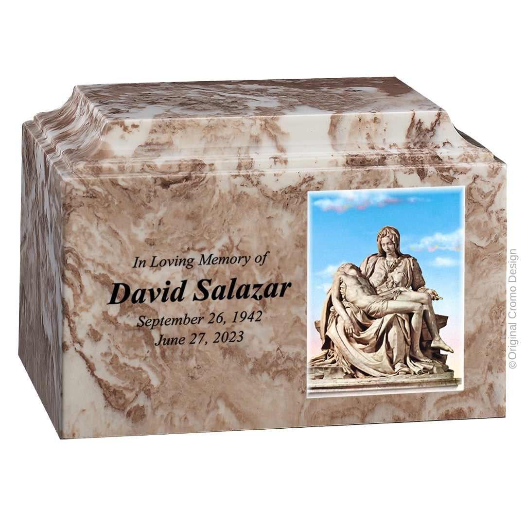 Catholic cremation urn with Pieta Michelangelo  Wood finish by Cromo NB