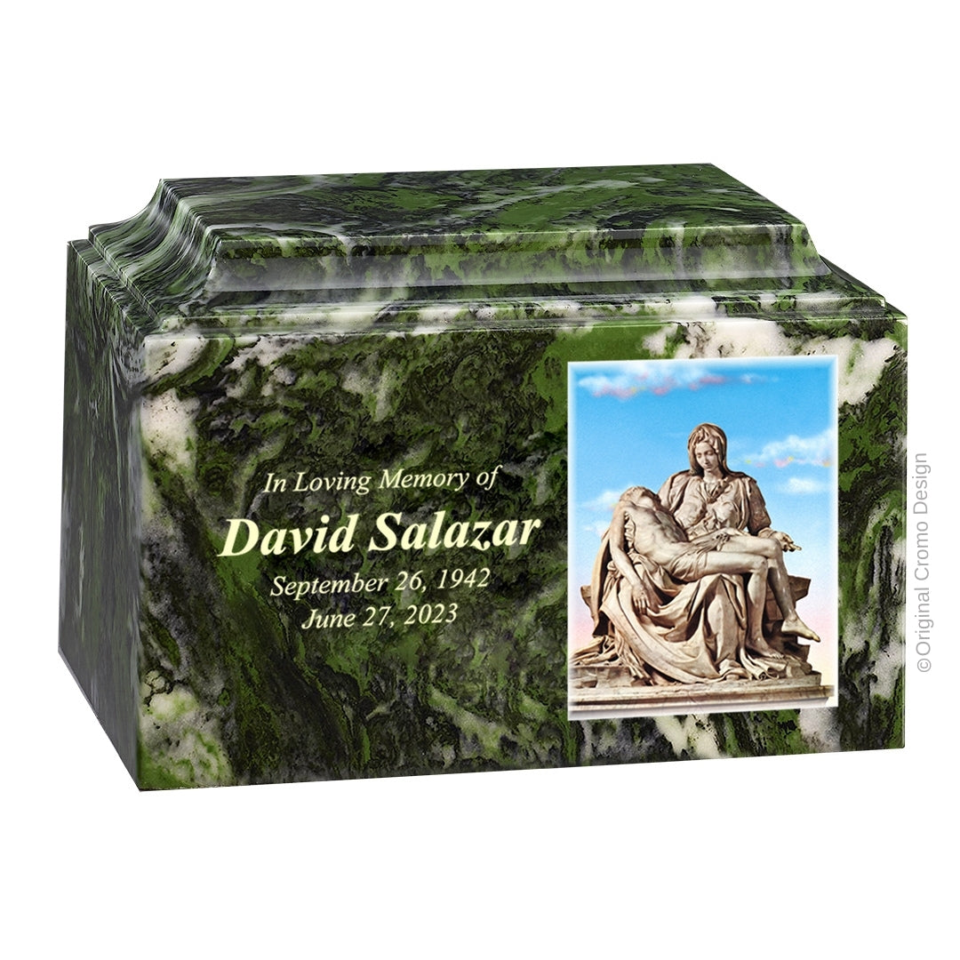 Catholic cremation urn with Pieta Michelangelo  Wood finish by Cromo NB