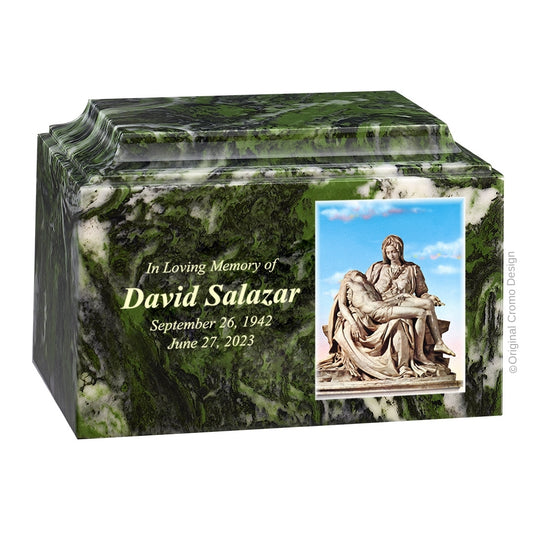Catholic cremation urn with Pieta Michelangelo  Wood finish by Cromo NB