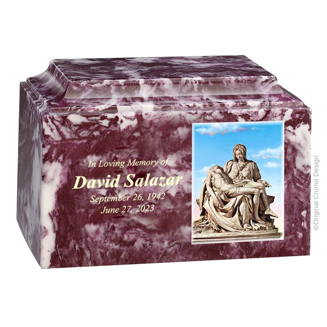 Catholic cremation urn with Pieta Michelangelo  Wood finish by Cromo NB