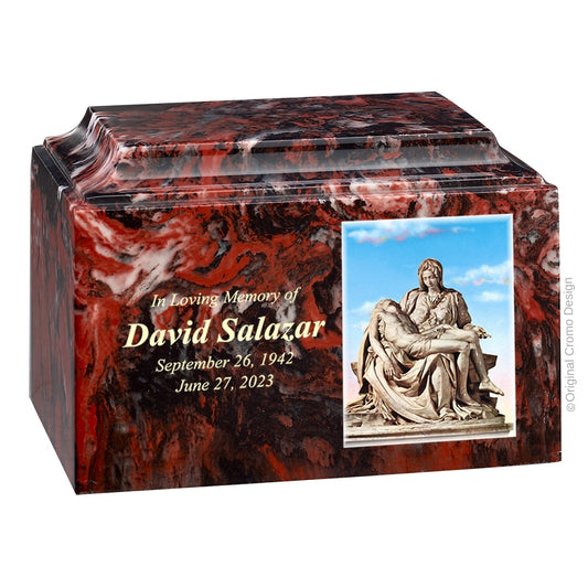Catholic cremation urn with Pieta Michelangelo  Wood finish by Cromo NB