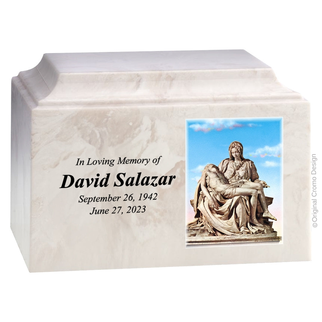 Catholic cremation urn with Madonna of The Street  Wood finish by Cromo NB