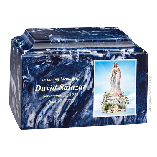 Catholic cremation urn with Saint Michael Archangel  Wood finish by Cromo NB