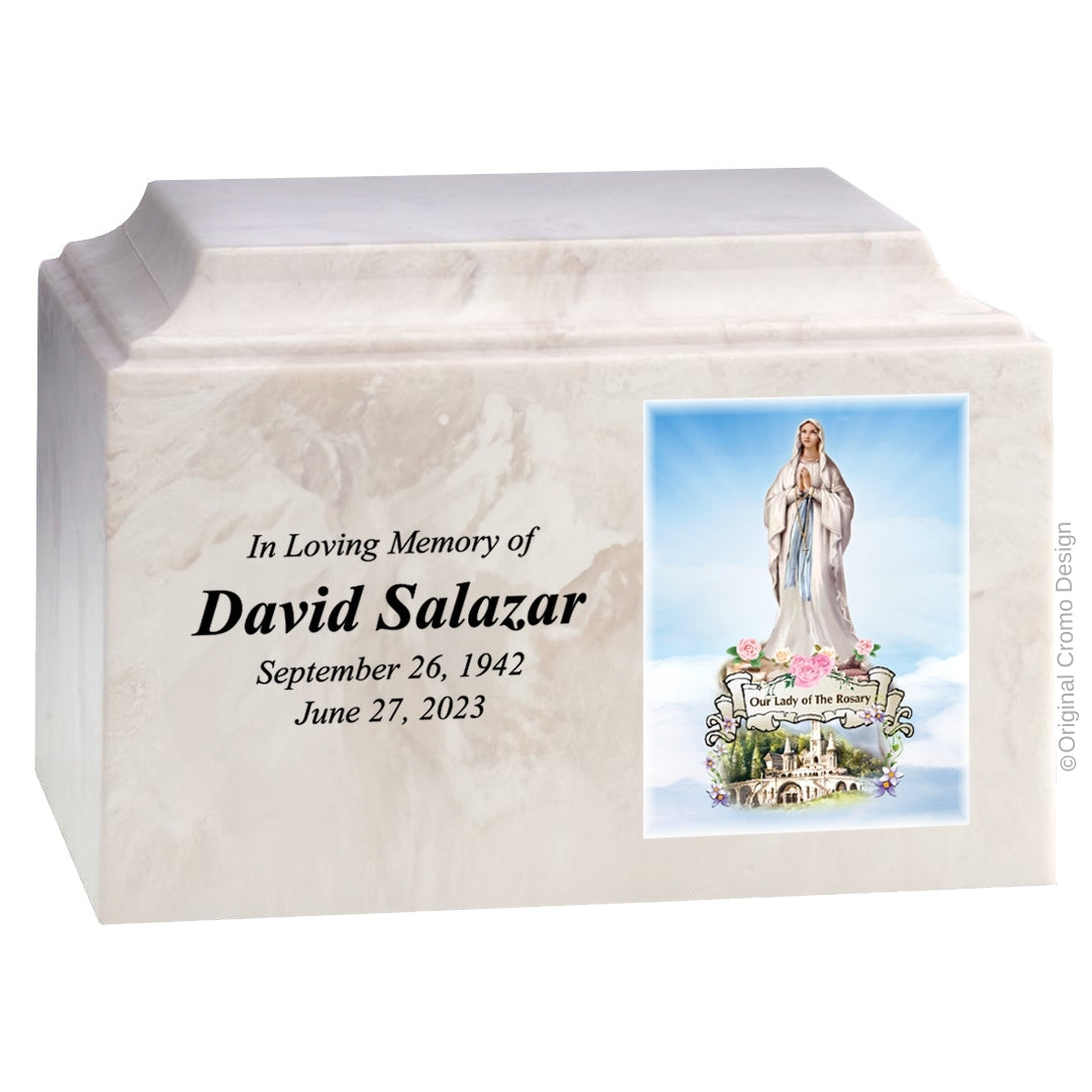 Catholic cremation urn with Saint Michael Archangel  Wood finish by Cromo NB