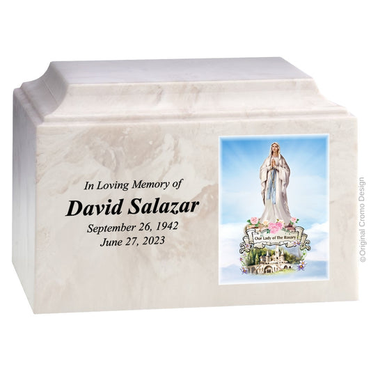 Catholic cremation urn with Saint Michael Archangel  Wood finish by Cromo NB