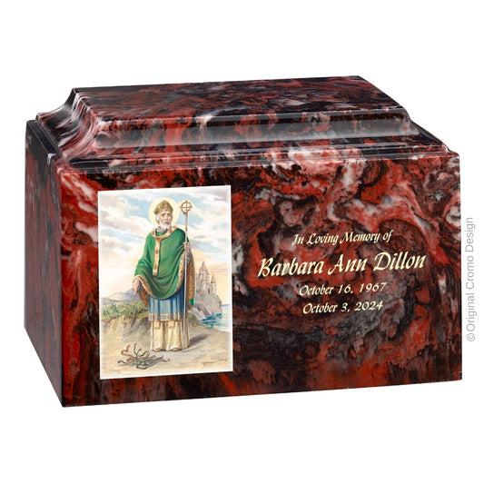 Catholic cremation urn with Saint Patrick  Wood finish by Cromo NB