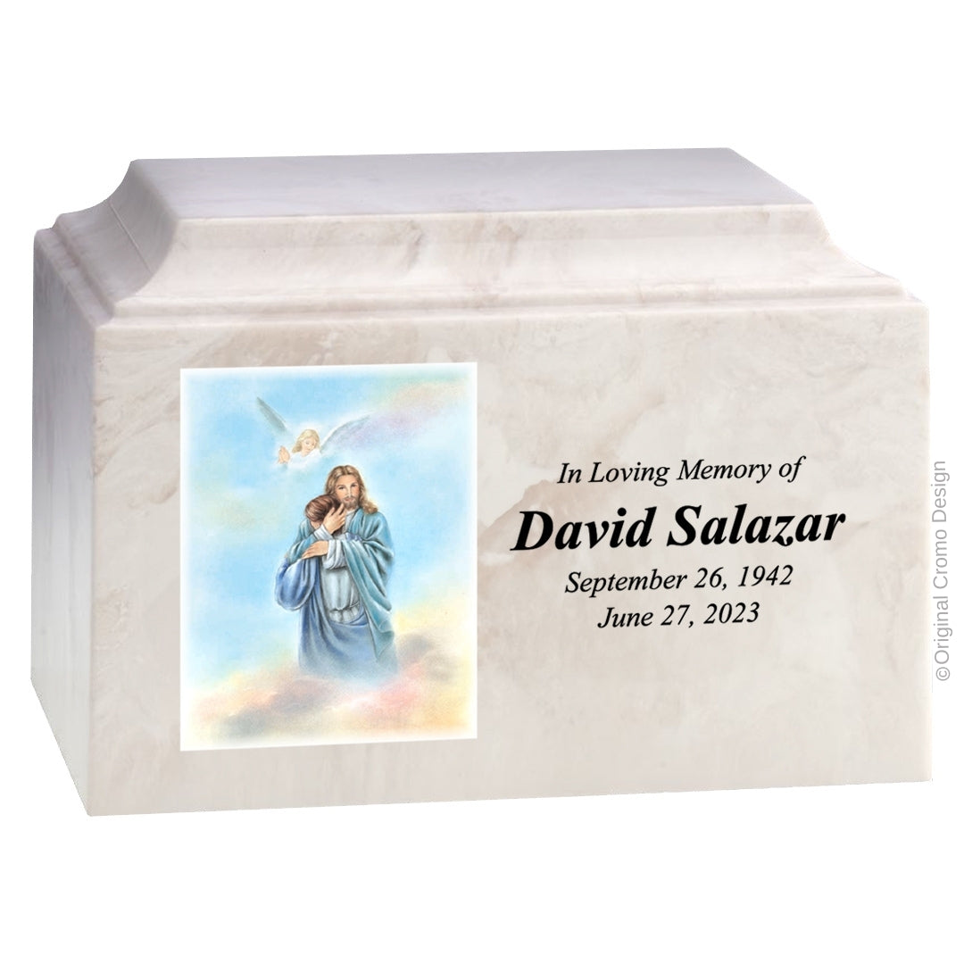 Catholic cremation urn with Saint Patrick  Wood finish by Cromo NB