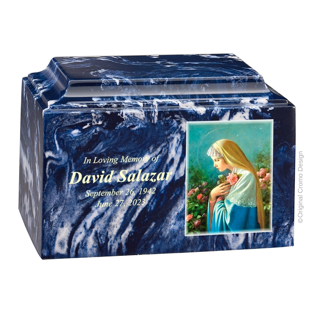 Catholic cremation urn with Paradise Jesus Hugging  Wood finish by Cromo NB