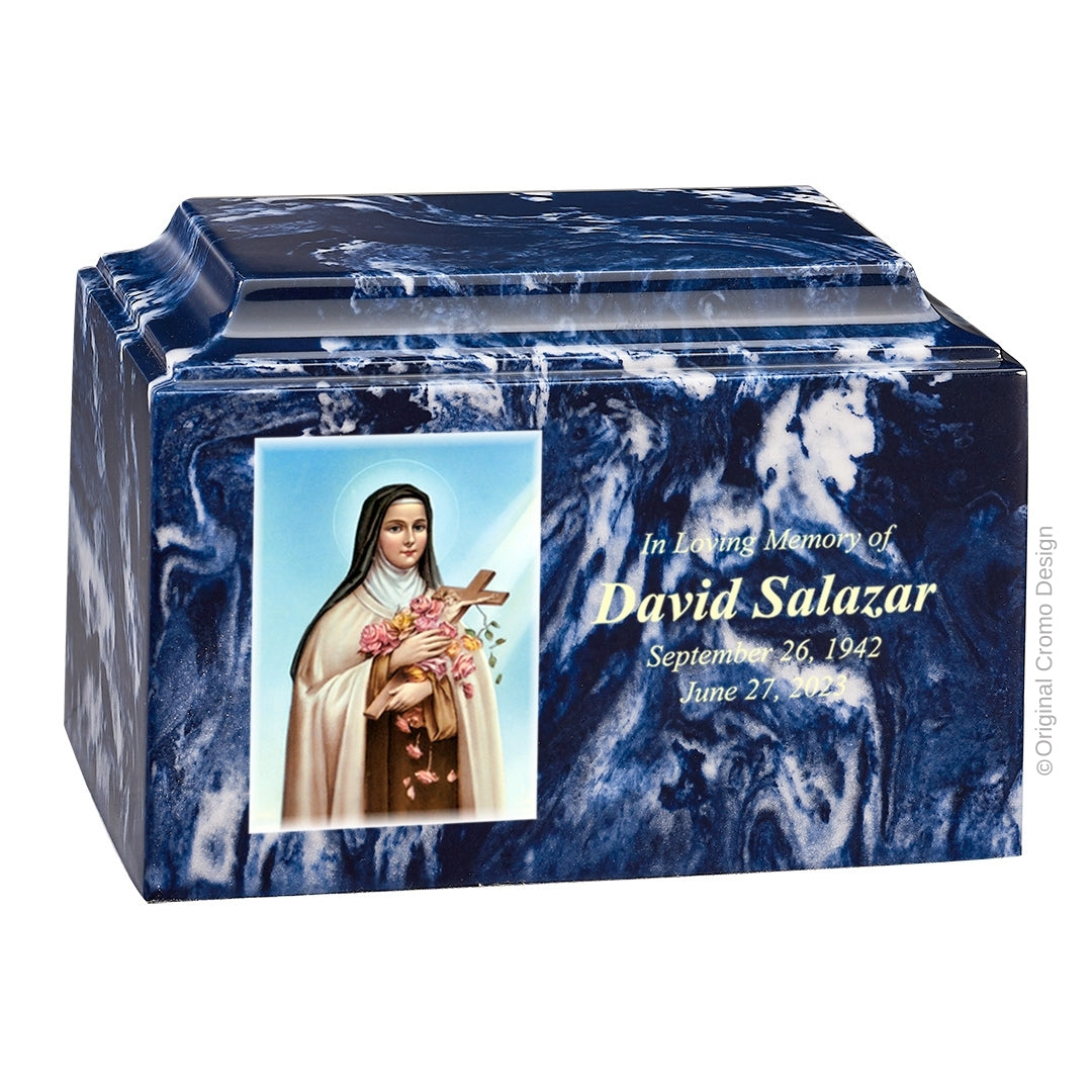 Catholic cremation urn with Sacred Heart of Jesus  Wood finish by Cromo NB