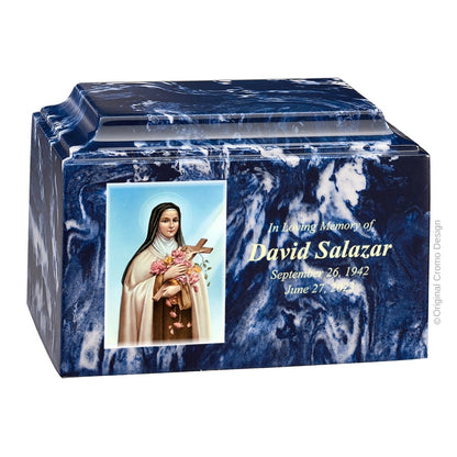 Catholic cremation urn with Sacred Heart of Jesus  Wood finish by Cromo NB