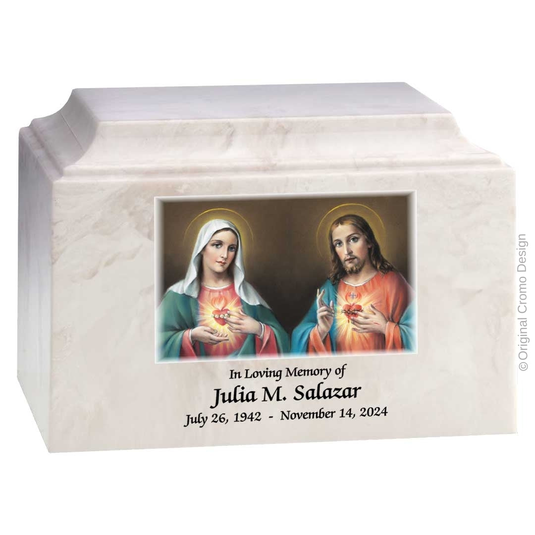Catholic cremation urn with Saint Therese  Wood finish by Cromo NB