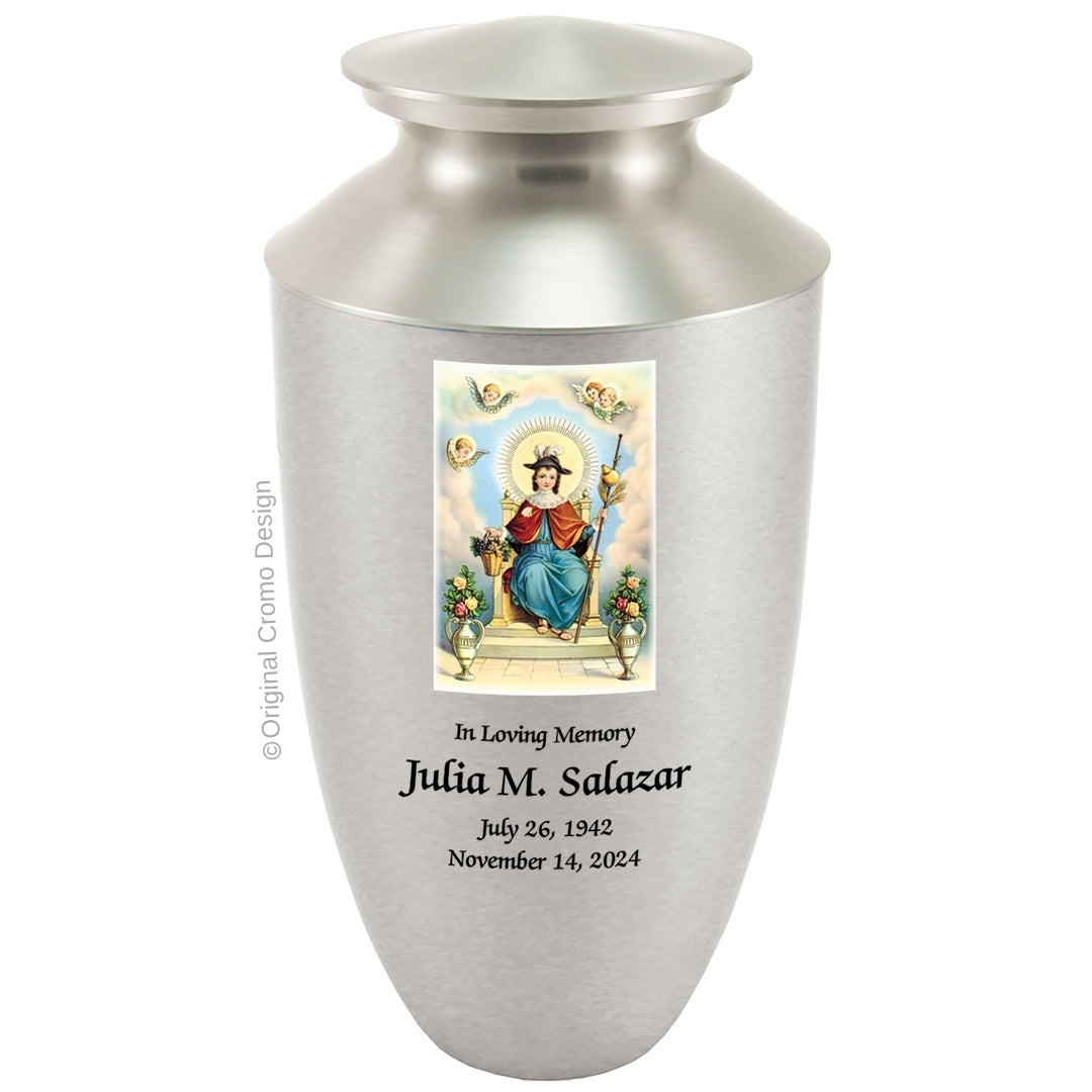 Catholic cremation urn with Saint Anthony  Pewter finish by Cromo NB