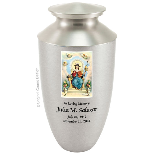 Catholic cremation urn with Saint Anthony  Pewter finish by Cromo NB