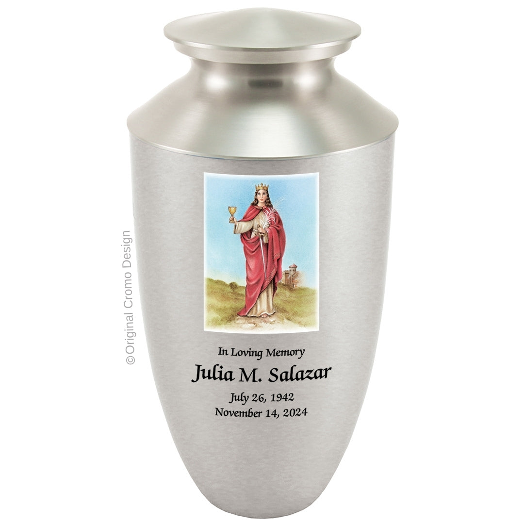 Catholic cremation urn with Child of Atocha  Wood finish by Cromo NB