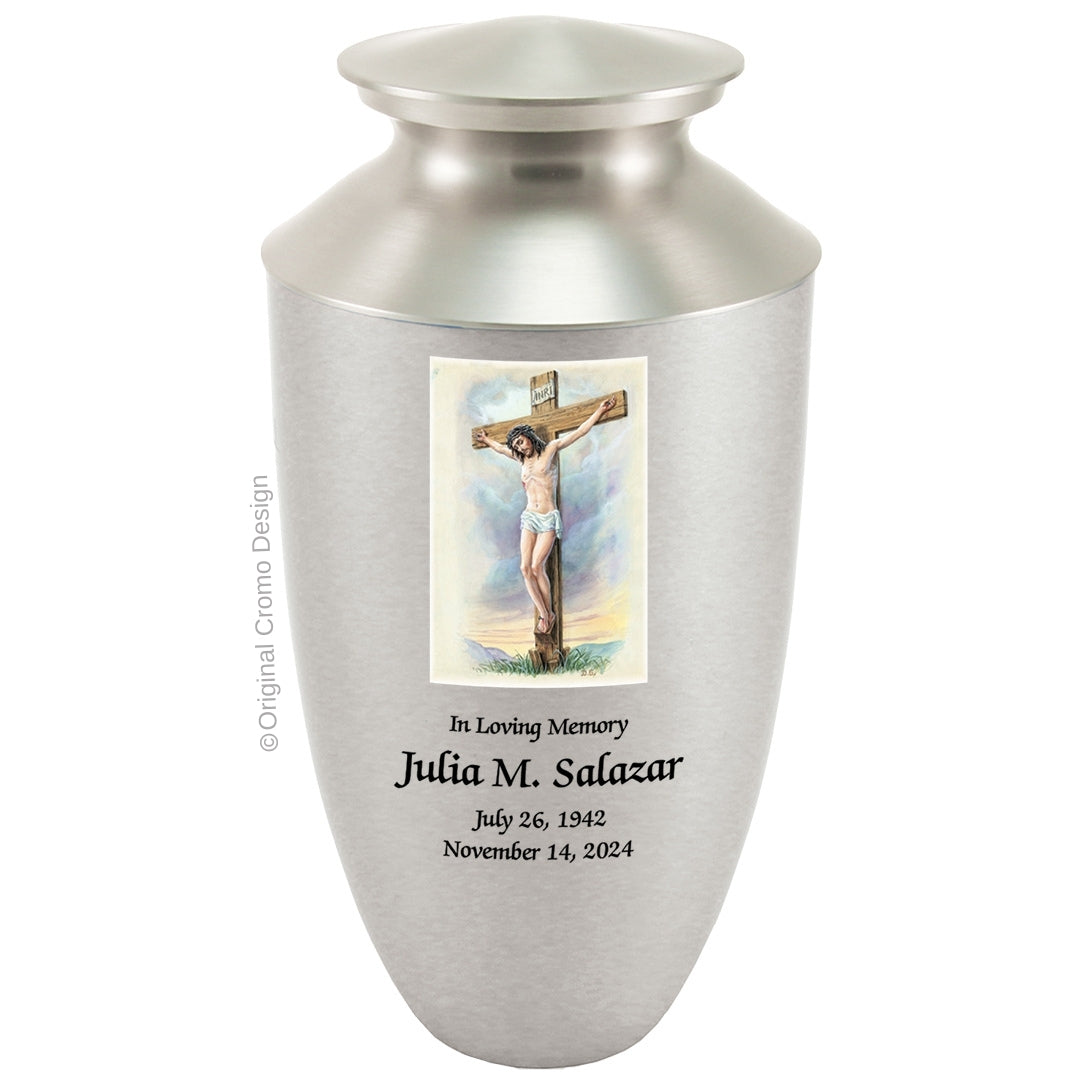 Catholic cremation urn with Saint Christopher  Wood finish by Cromo NB