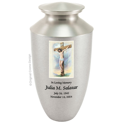 Catholic cremation urn with Saint Christopher  Wood finish by Cromo NB