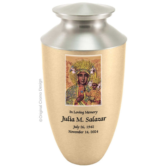 Catholic cremation urn with Our Lady of Czetechowa  Wood finish by Cromo NB