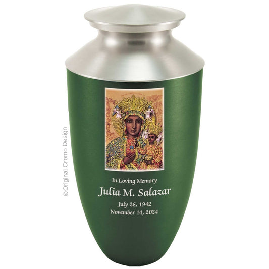 Catholic cremation urn with Our Lady of Czetechowa  Wood finish by Cromo NB