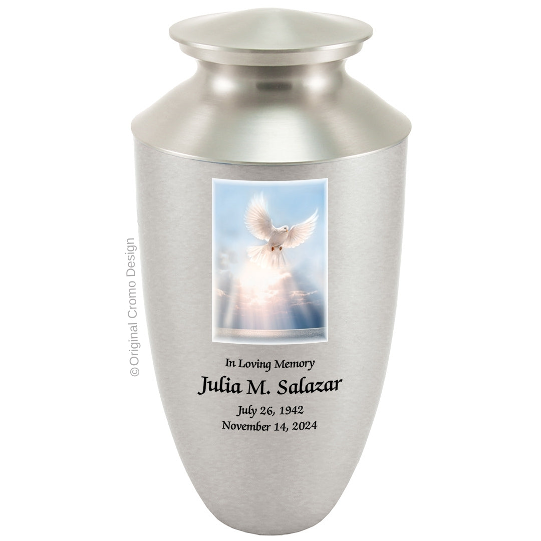Catholic cremation urn with Divine Mercy Spanish  Wood finish by Cromo NB