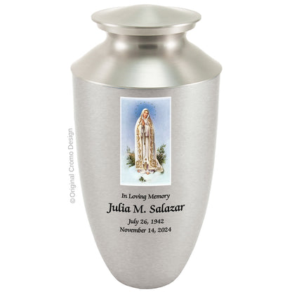 Catholic cremation urn with White Dove  Wood finish by Cromo NB