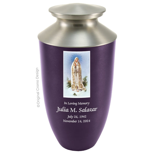 Catholic cremation urn with Our Lady of Fatima  Wood finish by Cromo NB