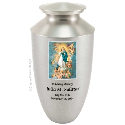 Catholic cremation urn with Praying Hands  Wood finish by Cromo NB