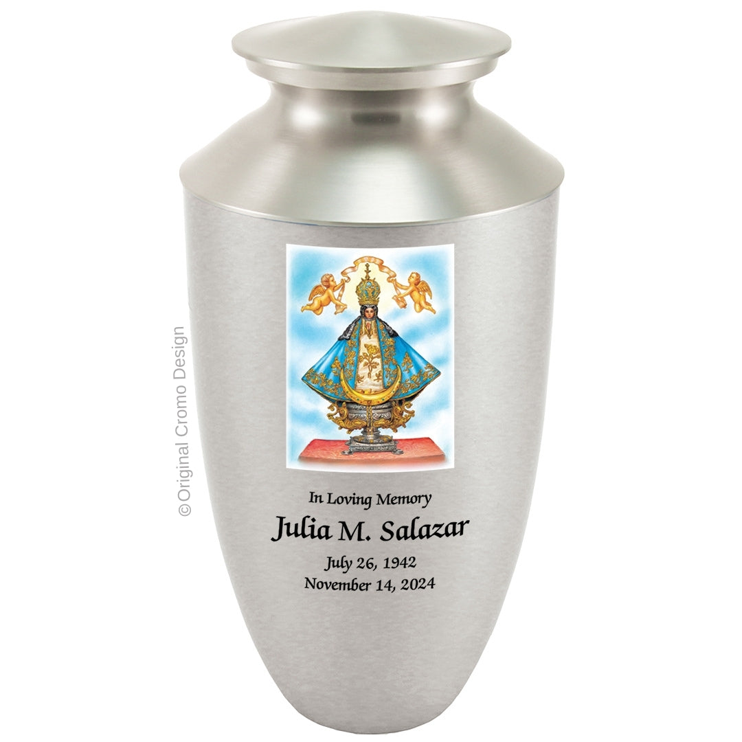 Catholic cremation urn with Infant of Prague  Wood finish by Cromo NB