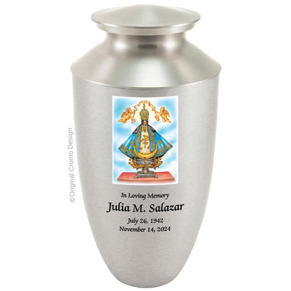 Catholic cremation urn with Infant of Prague  Wood finish by Cromo NB