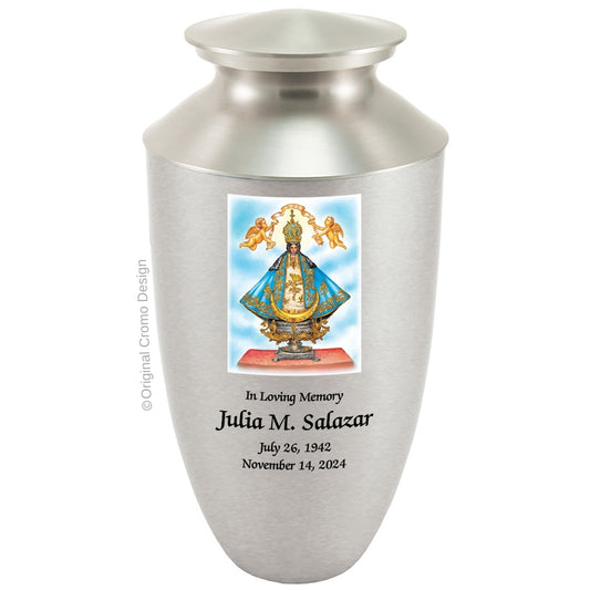 Catholic cremation urn with Infant of Prague  Wood finish by Cromo NB