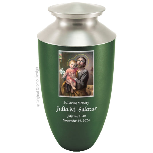 Catholic cremation urn with Saint Joseph  Wood finish by Cromo NB