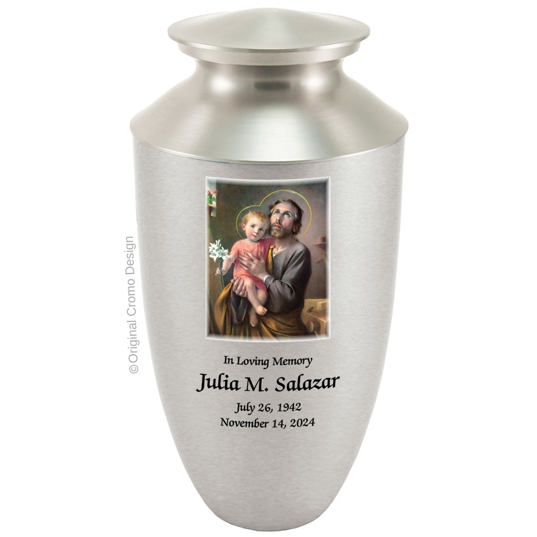 Catholic cremation urn with Our Lady of San Juan de Lagos  Wood finish by Cromo NB