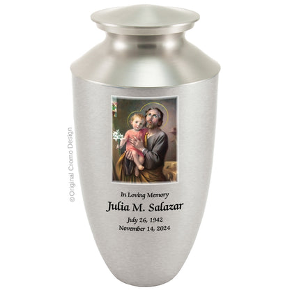 Catholic cremation urn with Our Lady of San Juan de Lagos  Wood finish by Cromo NB