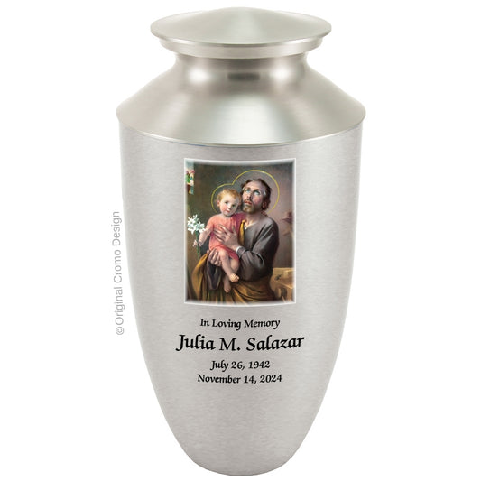 Catholic cremation urn with Our Lady of San Juan de Lagos  Wood finish by Cromo NB