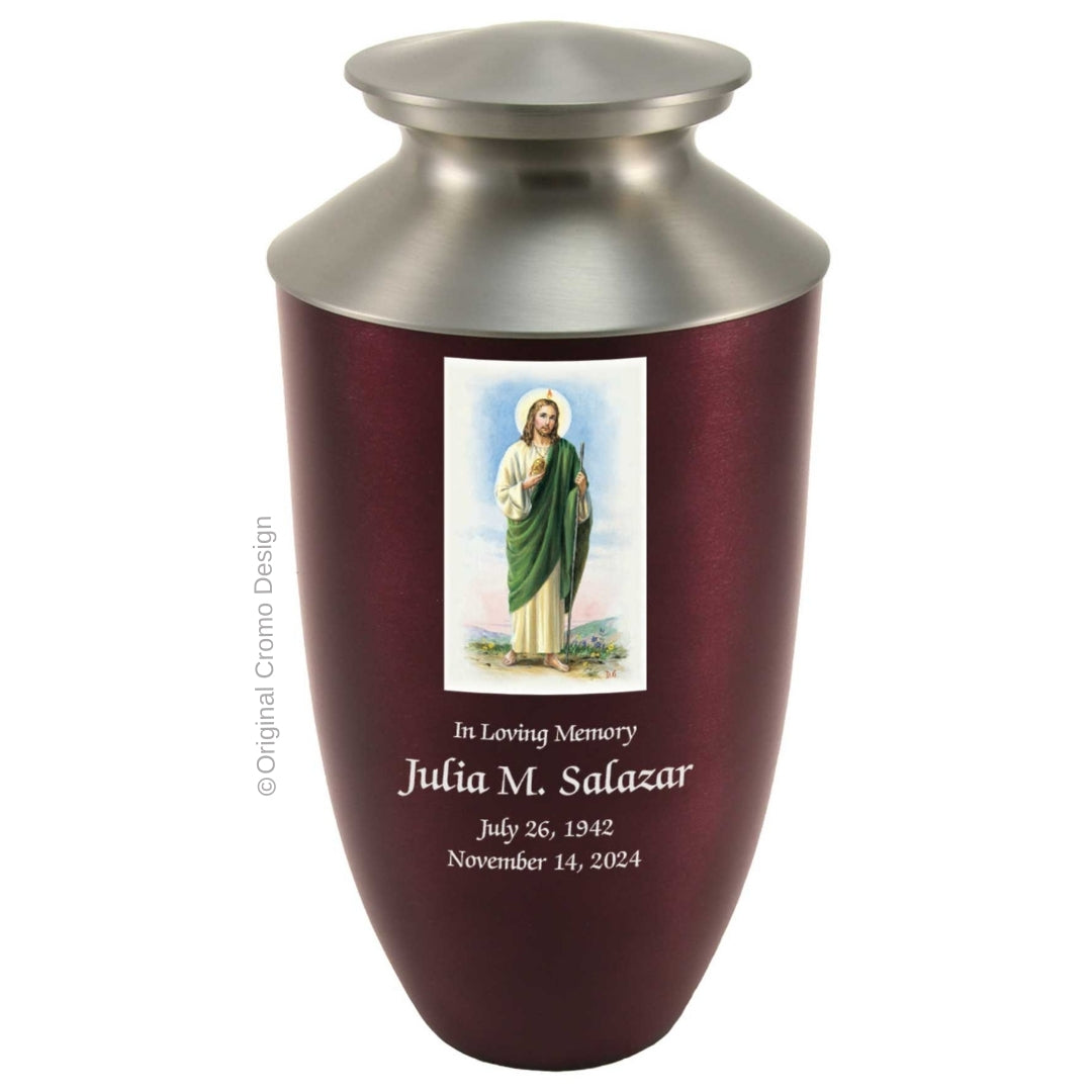 Catholic cremation urn with Saint Jude  Wood finish by Cromo NB