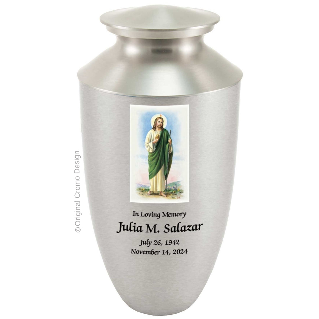 Catholic cremation urn with Jesus Shepherd  Wood finish by Cromo NB