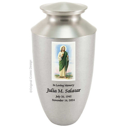 Catholic cremation urn with Jesus Shepherd  Wood finish by Cromo NB