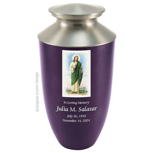 Catholic cremation urn with Saint Jude  Wood finish by Cromo NB