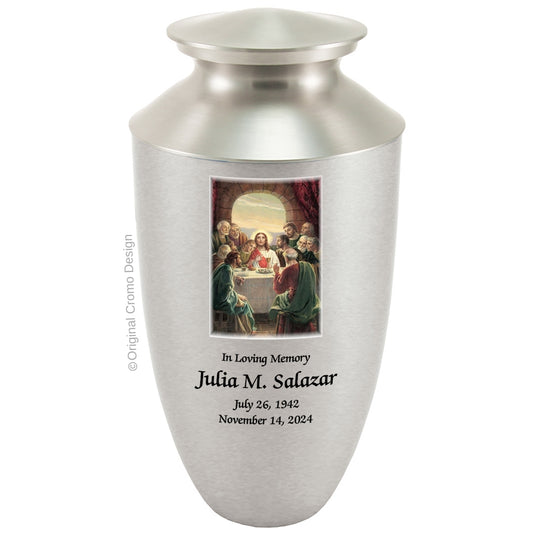 Catholic cremation urn with Our Lady of Lourdes  Wood finish by Cromo NB