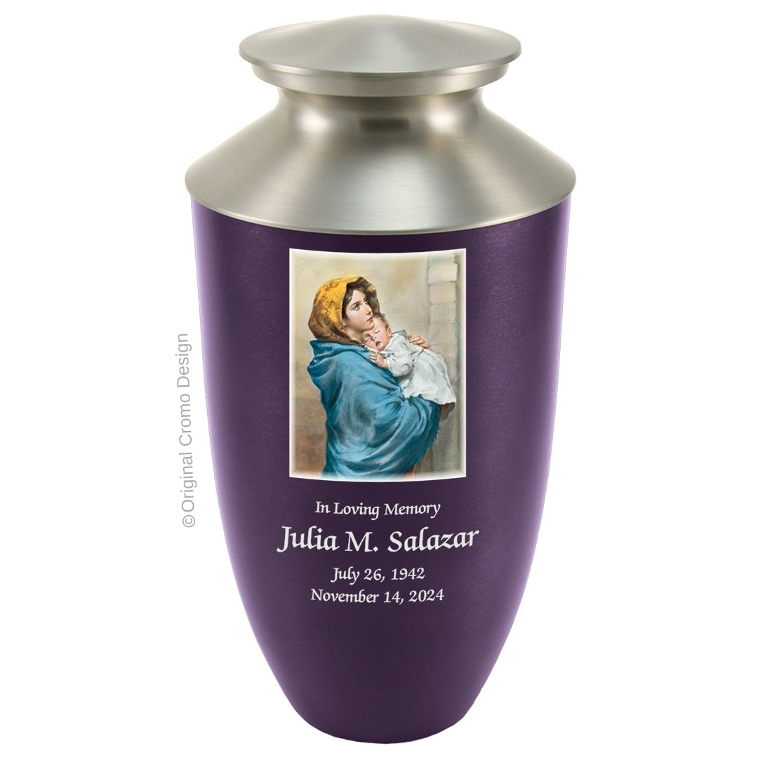 Catholic cremation urn with Madonna of The Street  Wood finish by Cromo NB
