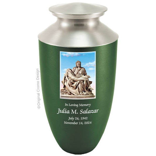 Catholic cremation urn with Pieta Michelangelo  Wood finish by Cromo NB