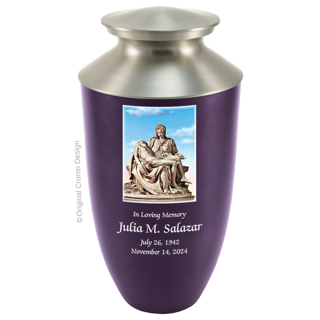 Catholic cremation urn with Pieta Michelangelo  Wood finish by Cromo NB