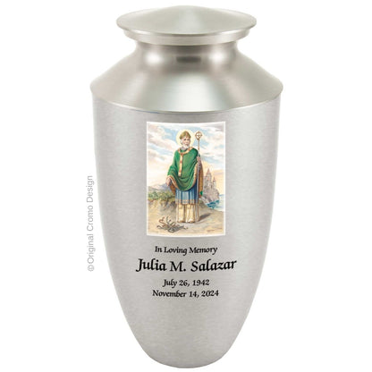 Catholic cremation urn with Our Lady of the Rosary  Wood finish by Cromo NB
