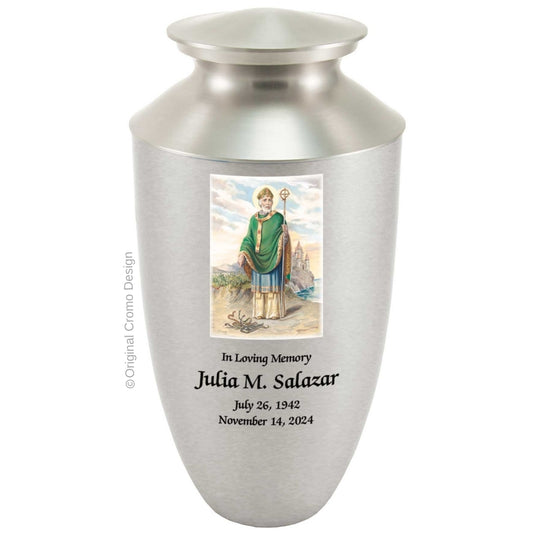 Catholic cremation urn with Our Lady of the Rosary  Wood finish by Cromo NB