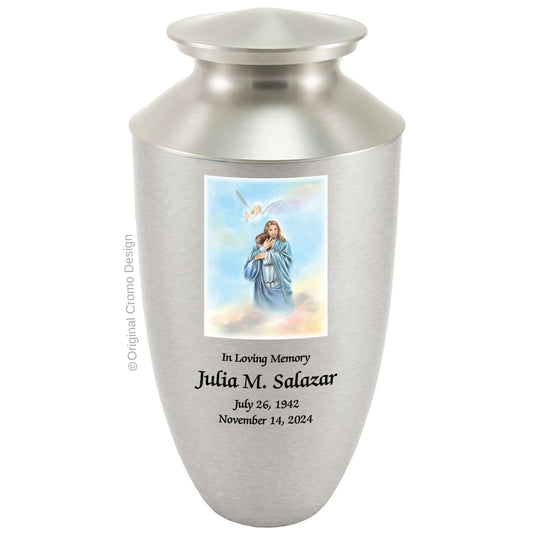 Catholic cremation urn with Saint Patrick  Wood finish by Cromo NB