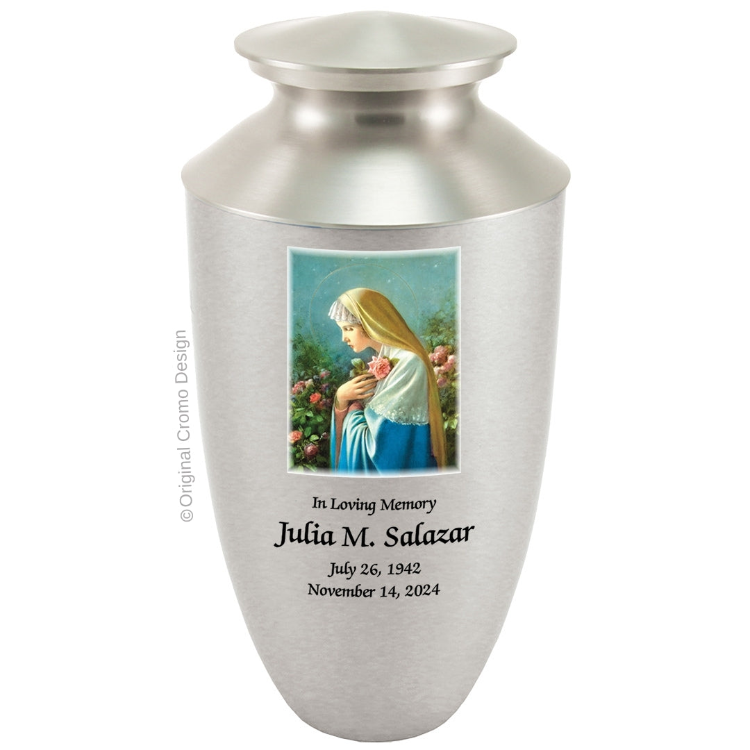Catholic cremation urn with Paradise Jesus Hugging  Wood finish by Cromo NB