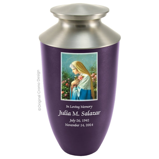 Catholic cremation urn with Mystical Rose  Wood finish by Cromo NB
