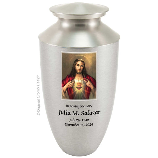 Catholic cremation urn with Mystical Rose  Wood finish by Cromo NB
