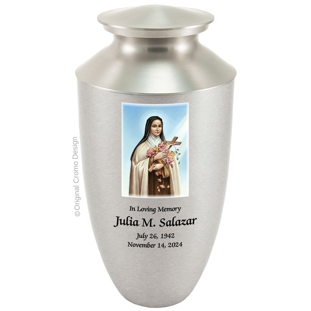 Catholic cremation urn with Sacred Heart of Jesus  Wood finish by Cromo NB