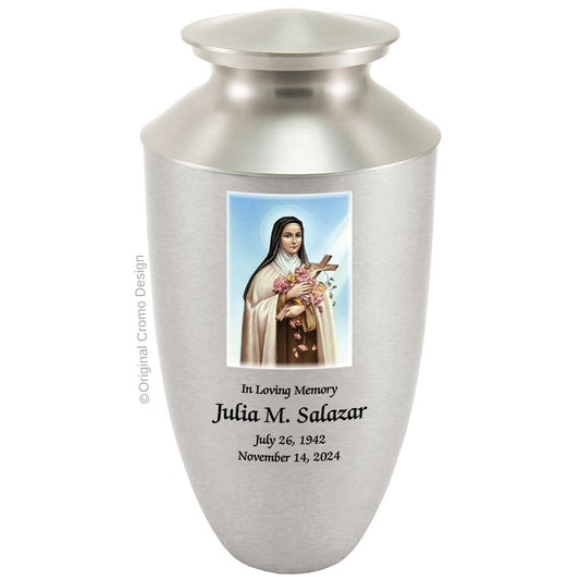 Catholic cremation urn with Sacred Heart of Jesus  Wood finish by Cromo NB