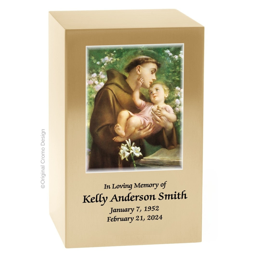 Catholic cremation urn with Saint Anthony  Bronze finish by Cromo NB